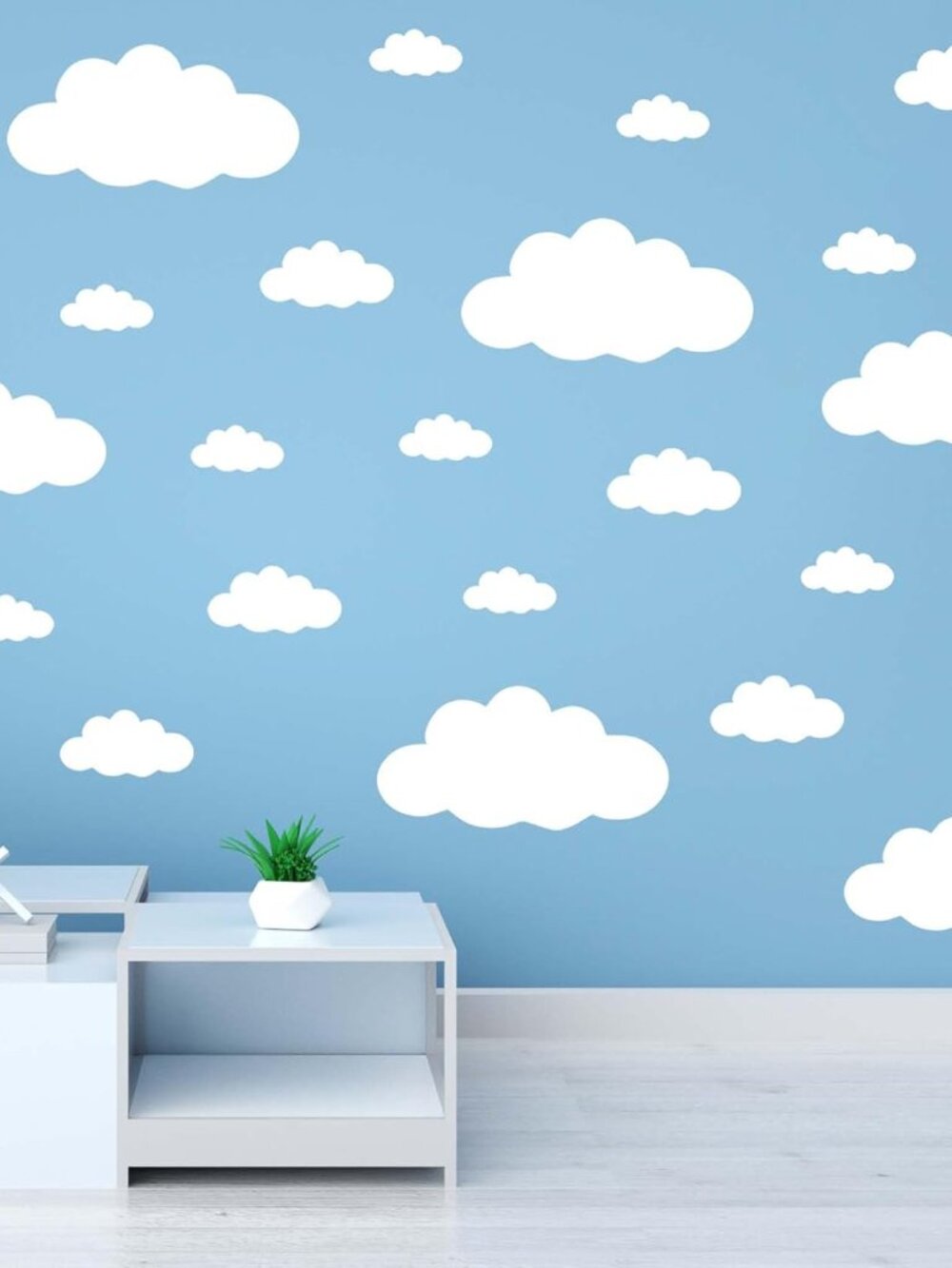 62PC White Cloud Wall Decals, Removable Wall Stickers